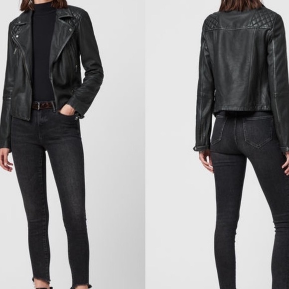 ALLSAINTS Catch Sheep Leather Moto Biker Jacket in Black silver hardware Size 0. - Picture 6 of 16